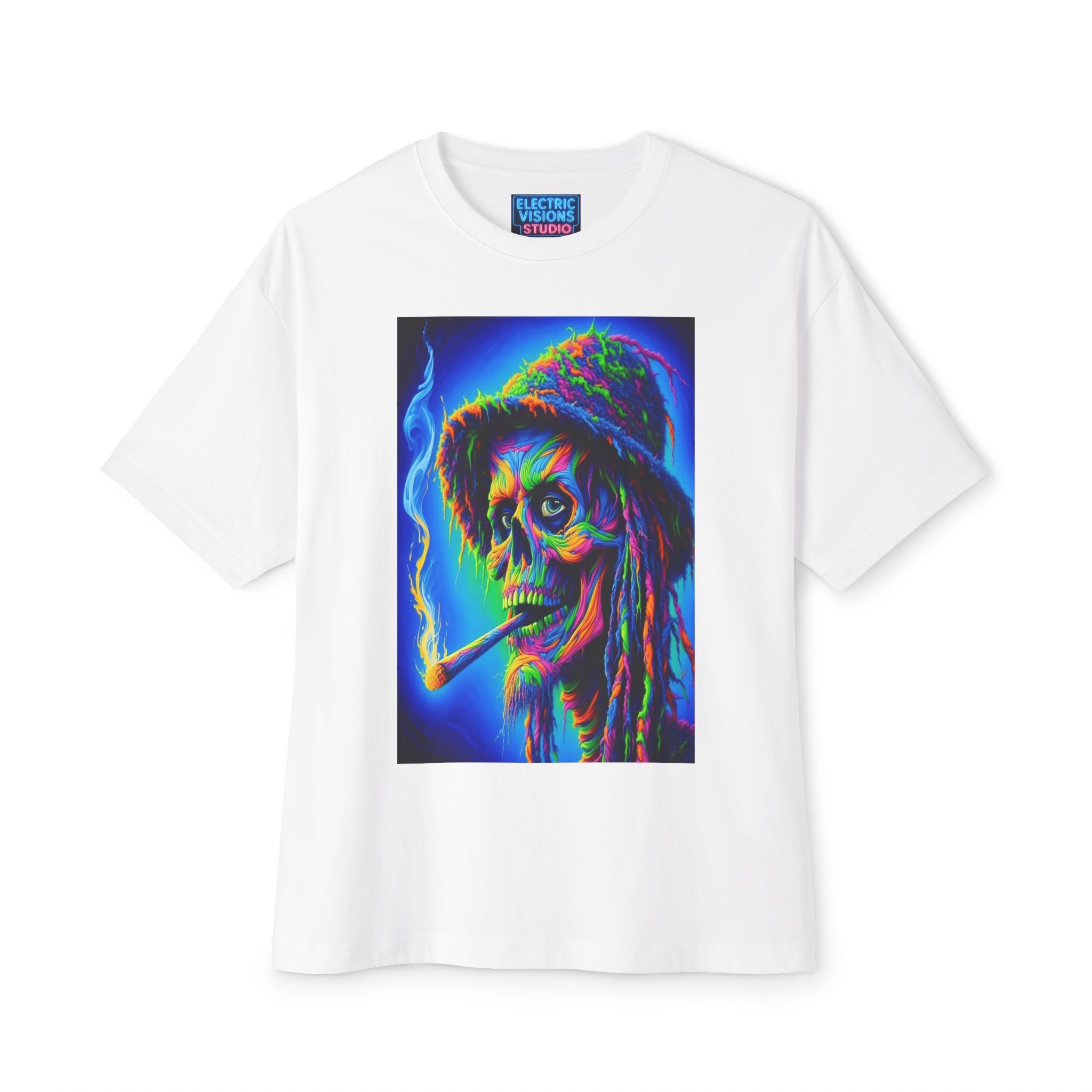 Vibrant Skull Art Oversized Tee - Unisex Retro Shirt, Graphic Tee, Festival Fashion, Music Concert Wear, Halloween costume