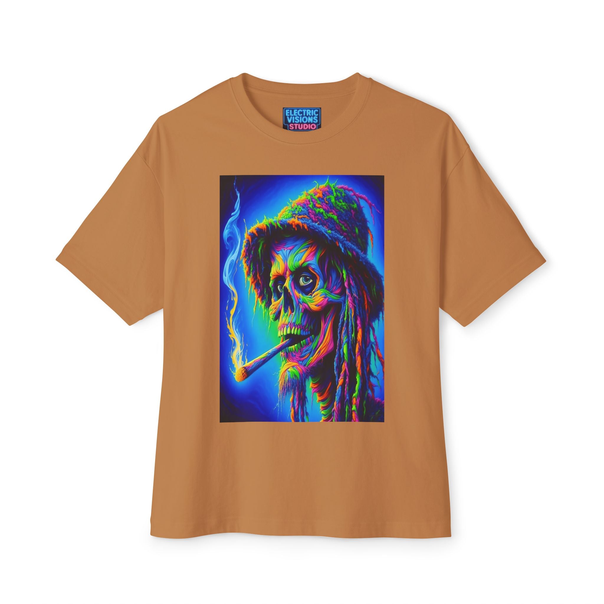 Vibrant Skull Art Oversized Tee - Unisex Retro Shirt, Graphic Tee, Festival Fashion, Music Concert Wear, Halloween costume