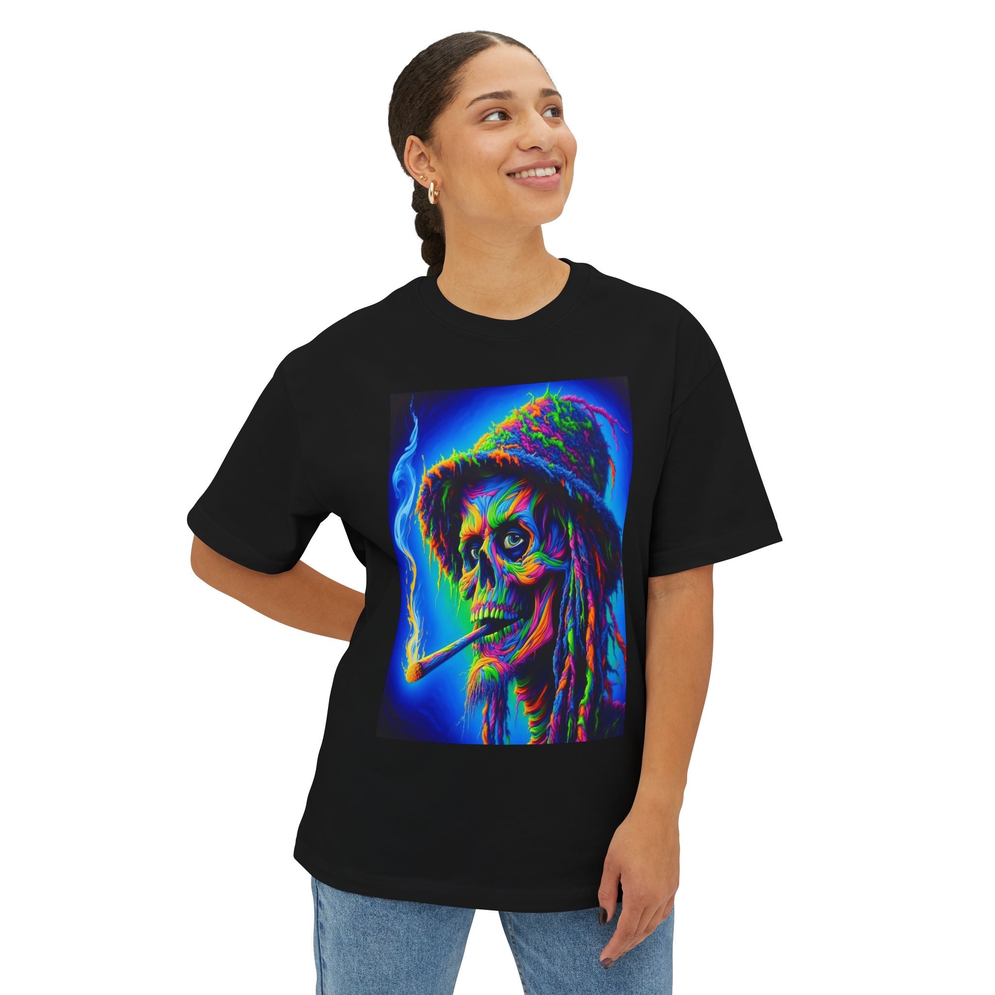 Vibrant Skull Art Oversized Tee - Unisex Retro Shirt, Graphic Tee, Festival Fashion, Music Concert Wear, Halloween costume