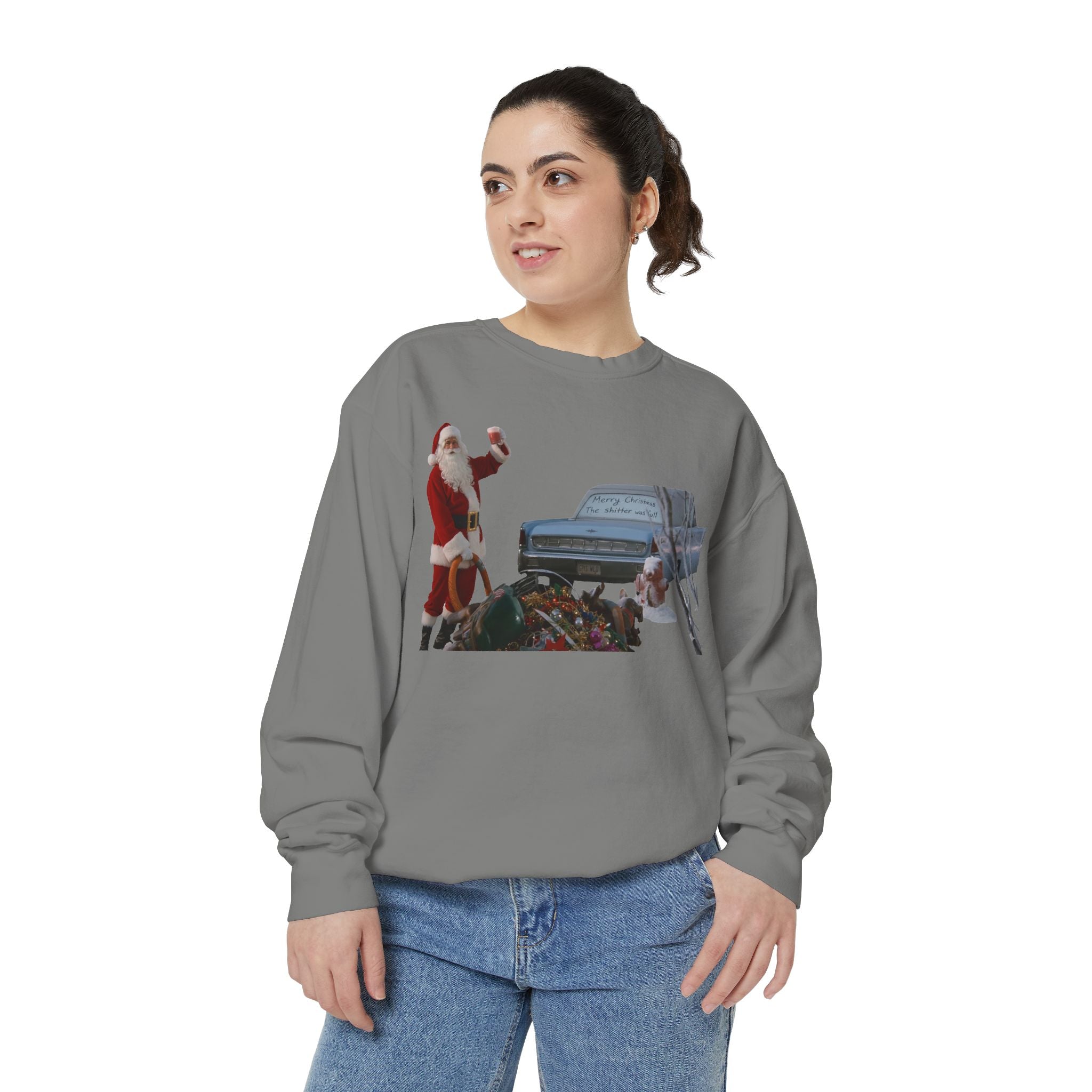 Santa, Shitter's Full, Christmas Sweatshirt - Funny Holiday Vacation Parody Unisex Crewneck