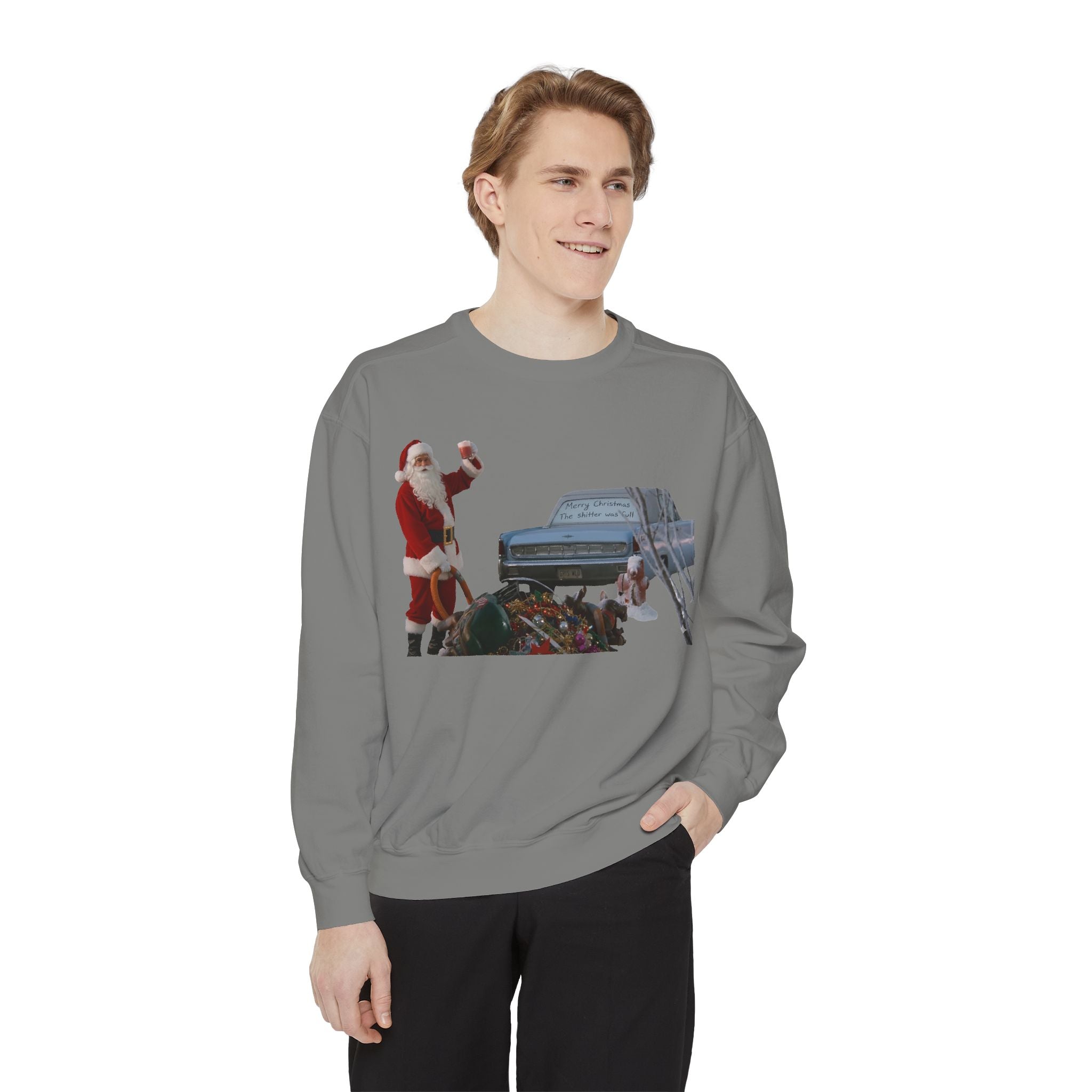 Santa, Shitter's Full, Christmas Sweatshirt - Funny Holiday Vacation Parody Unisex Crewneck