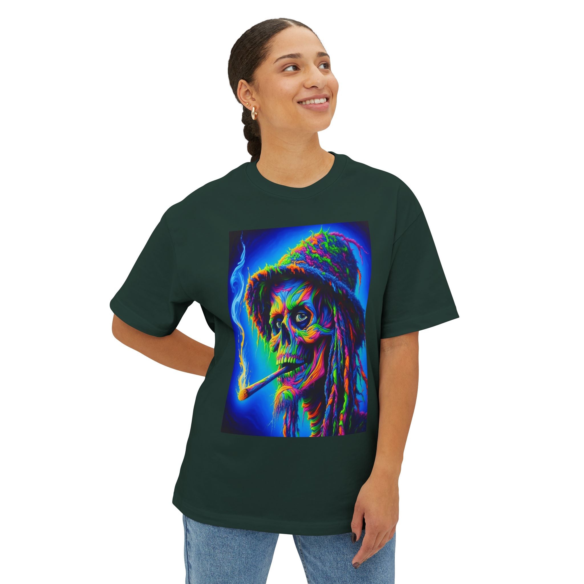 Vibrant Skull Art Oversized Tee - Unisex Retro Shirt, Graphic Tee, Festival Fashion, Music Concert Wear, Halloween costume