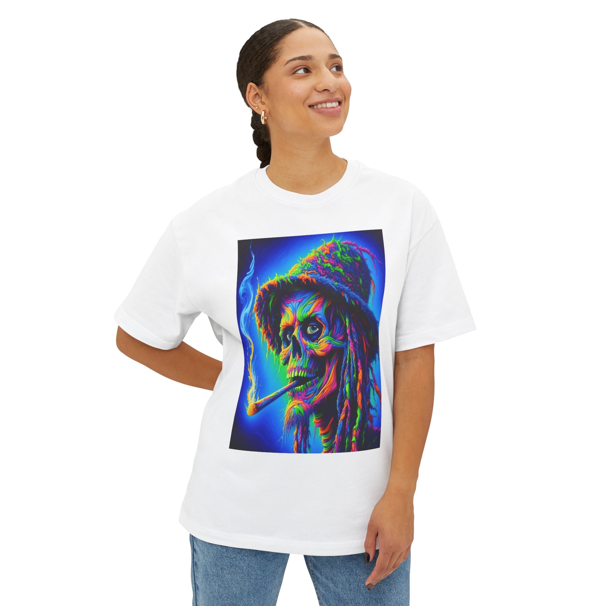 Vibrant Skull Art Oversized Tee - Unisex Retro Shirt, Graphic Tee, Festival Fashion, Music Concert Wear, Halloween costume