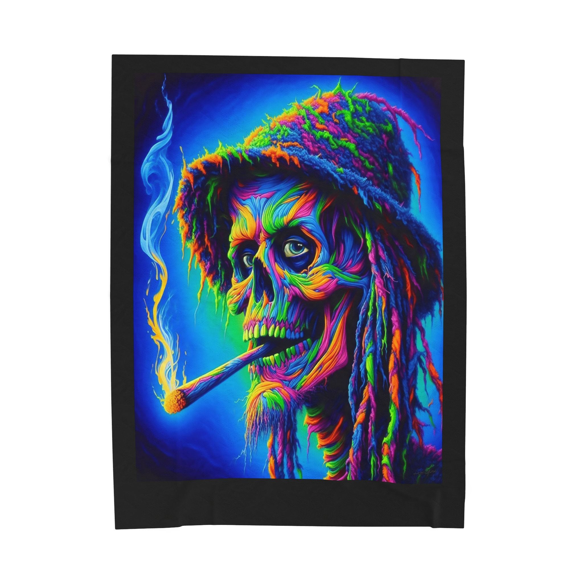 Guardian of the Field of Dreams Vibrant Skull Plush Blanket, Bohemian Decor, Unique Gift, Cozy Vintage Vibe, Chill Out Essentials, Artsy Home Accessory