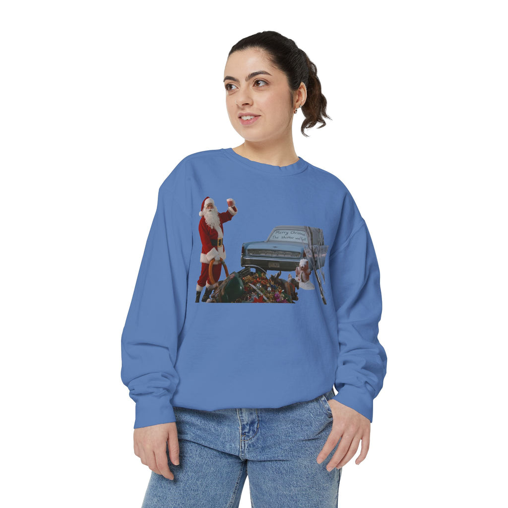 Santa, Shitter's Full, Christmas Sweatshirt - Funny Holiday Vacation Parody Unisex Crewneck