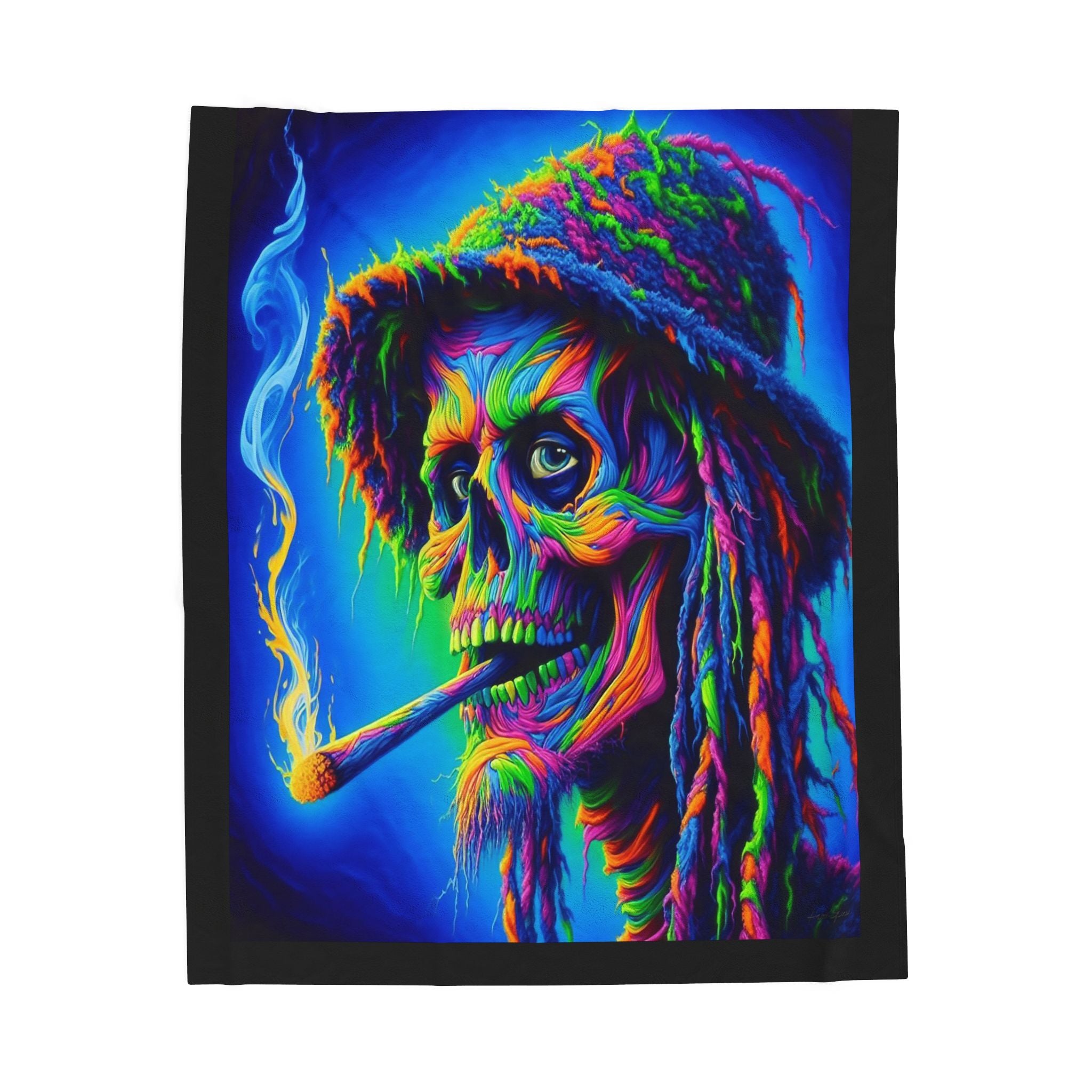 Guardian of the Field of Dreams Vibrant Skull Plush Blanket, Bohemian Decor, Unique Gift, Cozy Vintage Vibe, Chill Out Essentials, Artsy Home Accessory