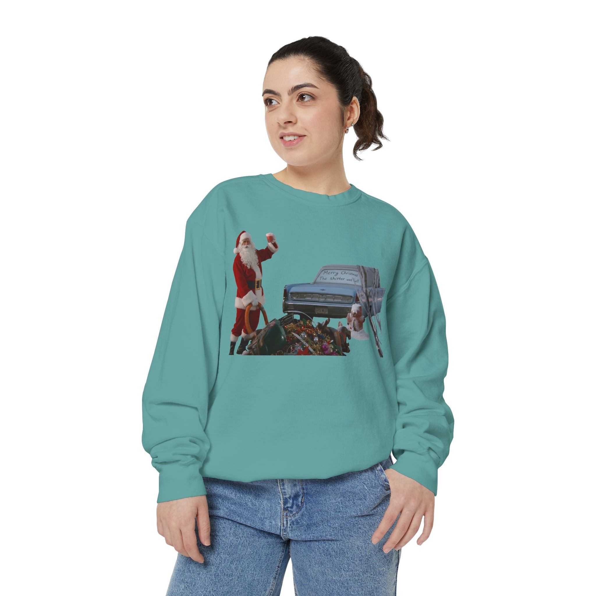 Santa, Shitter's Full, Christmas Sweatshirt - Funny Holiday Vacation Parody Unisex Crewneck