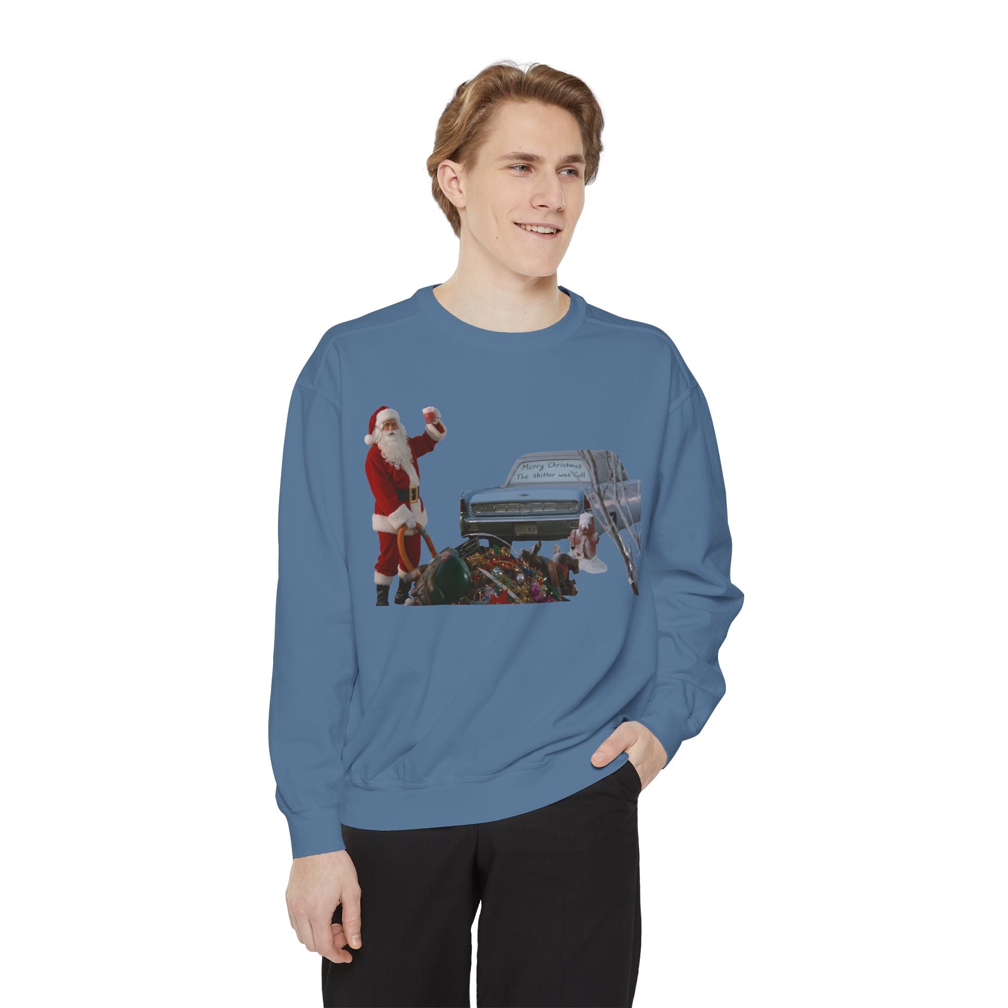 Santa, Shitter's Full, Christmas Sweatshirt - Funny Holiday Vacation Parody Unisex Crewneck