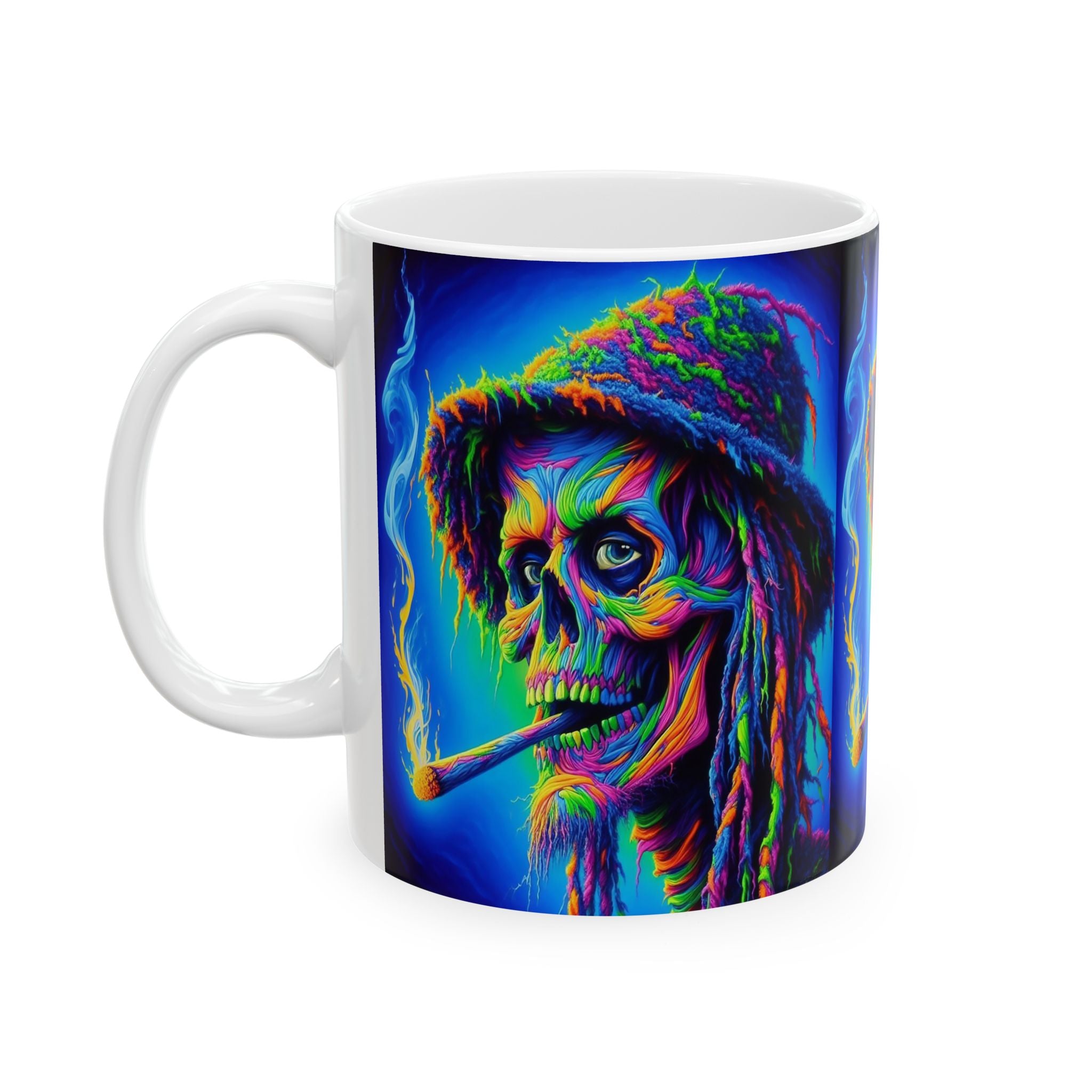 Psychedelic Skull Mug - Colorful Ceramic Coffee Cup for Halloween & Gothic Decor, Vibrant Artwork, 11oz 15oz