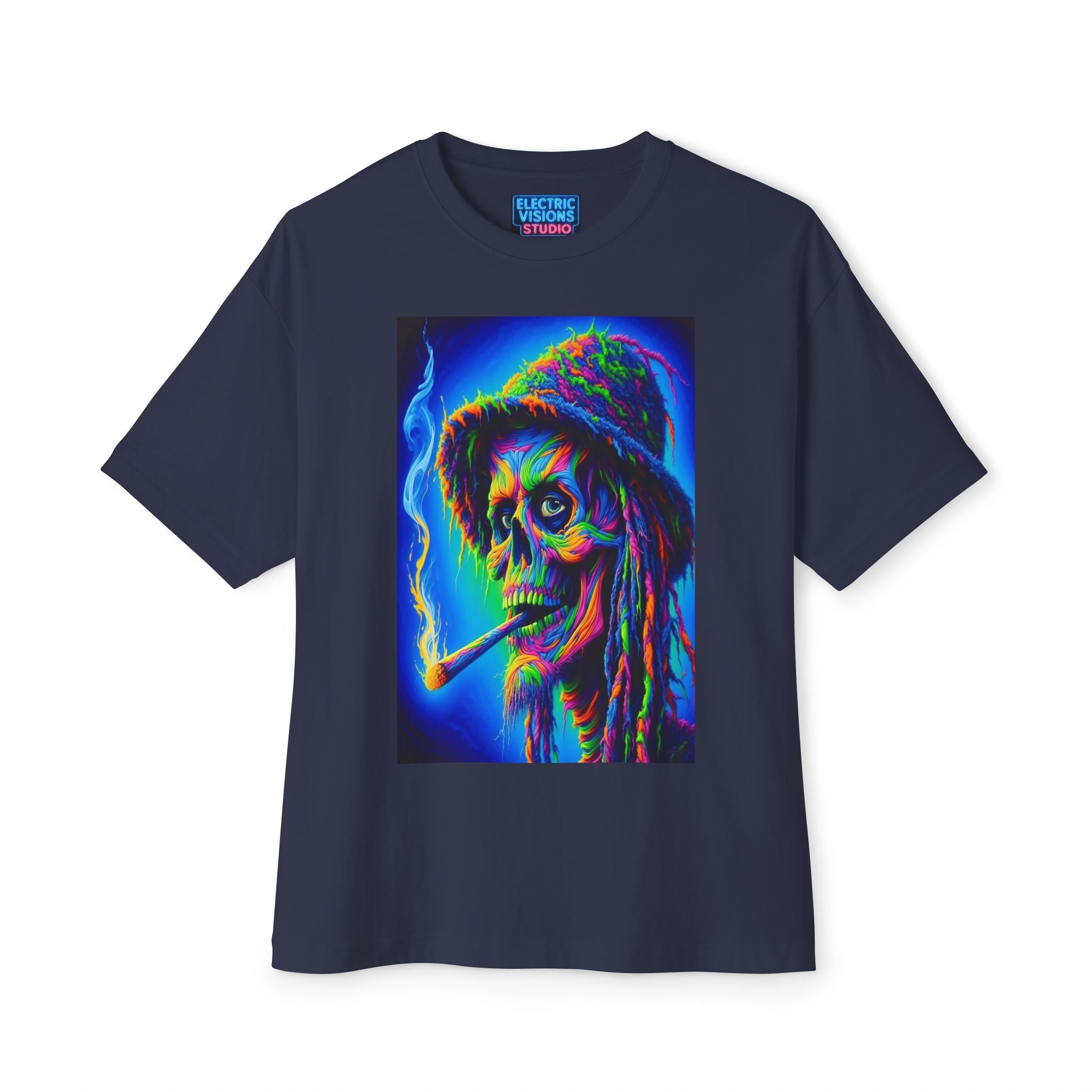 Vibrant Skull Art Oversized Tee - Unisex Retro Shirt, Graphic Tee, Festival Fashion, Music Concert Wear, Halloween costume