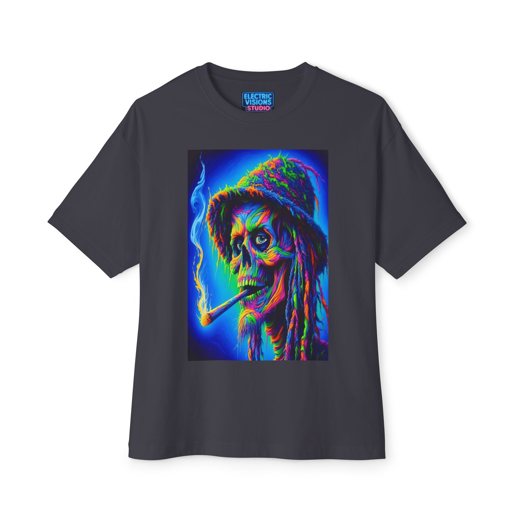 Vibrant Skull Art Oversized Tee - Unisex Retro Shirt, Graphic Tee, Festival Fashion, Music Concert Wear, Halloween costume