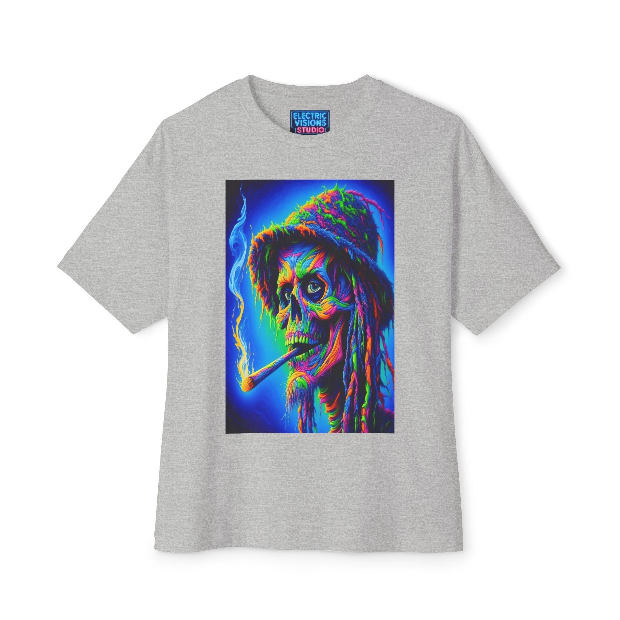 Vibrant Skull Art Oversized Tee - Unisex Retro Shirt, Graphic Tee, Festival Fashion, Music Concert Wear, Halloween costume