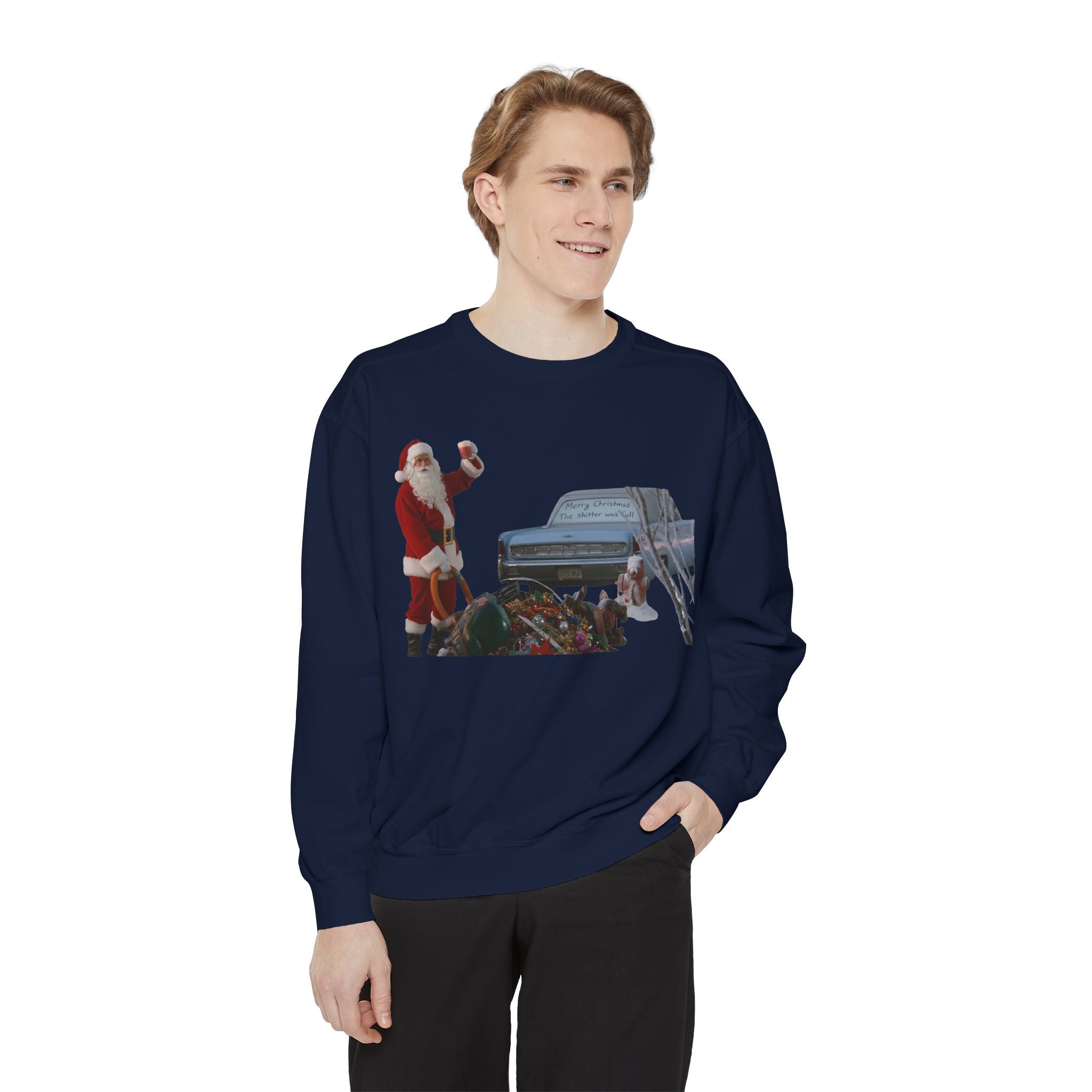 Santa, Shitter's Full, Christmas Sweatshirt - Funny Holiday Vacation Parody Unisex Crewneck