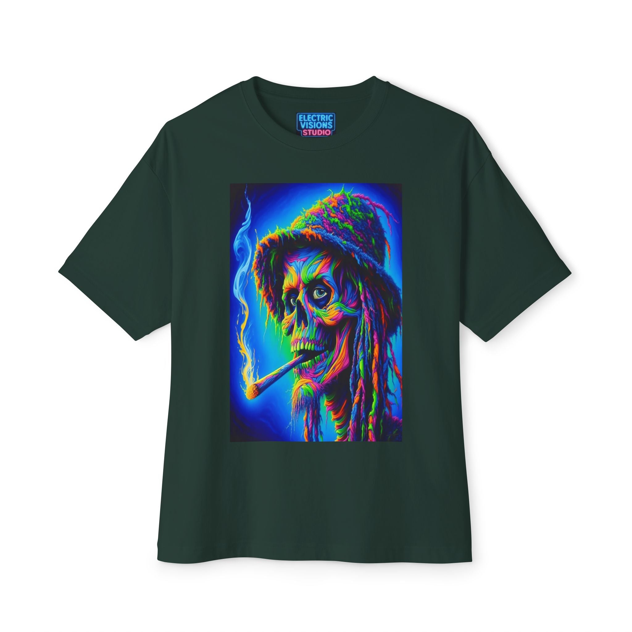 Vibrant Skull Art Oversized Tee - Unisex Retro Shirt, Graphic Tee, Festival Fashion, Music Concert Wear, Halloween costume