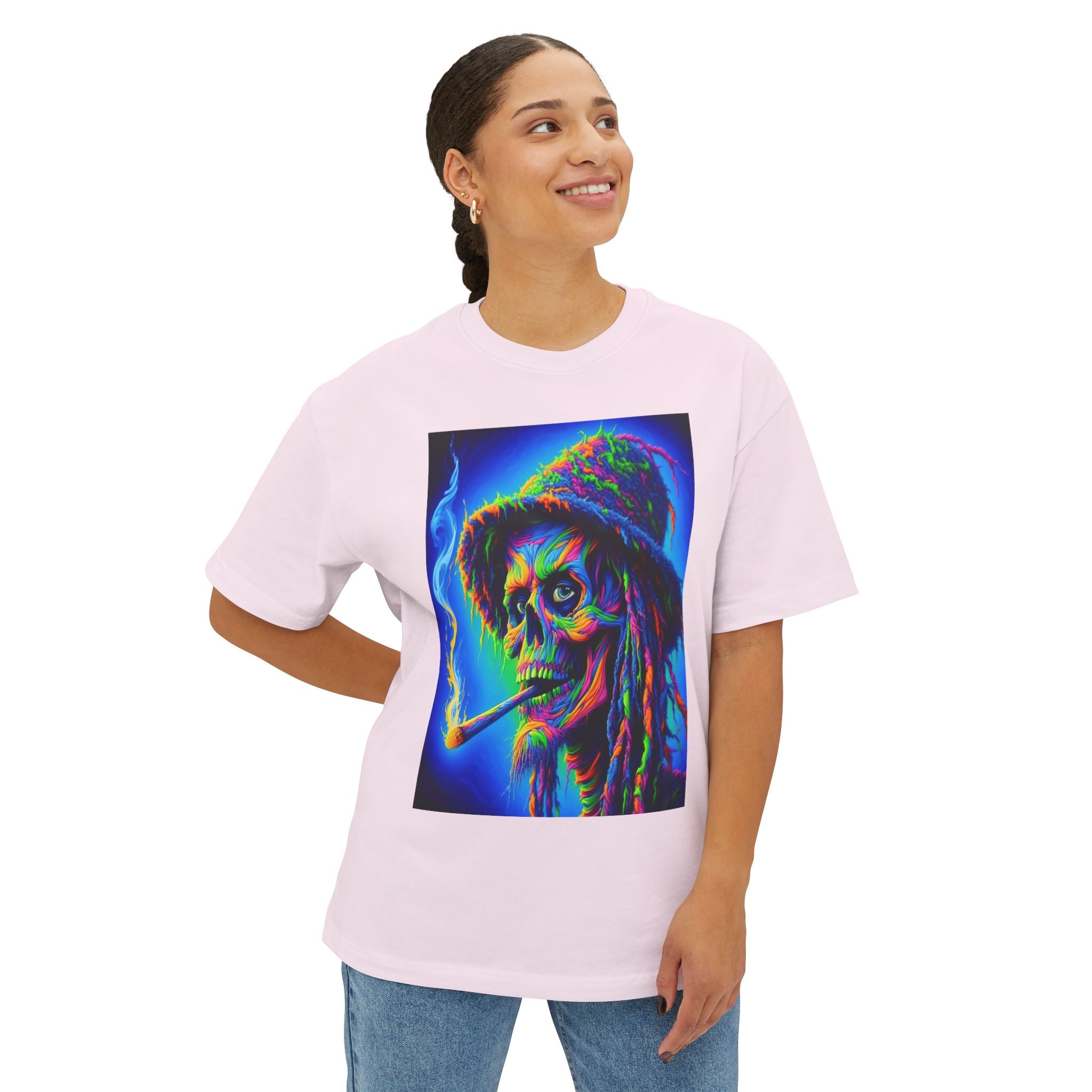 Vibrant Skull Art Oversized Tee - Unisex Retro Shirt, Graphic Tee, Festival Fashion, Music Concert Wear, Halloween costume