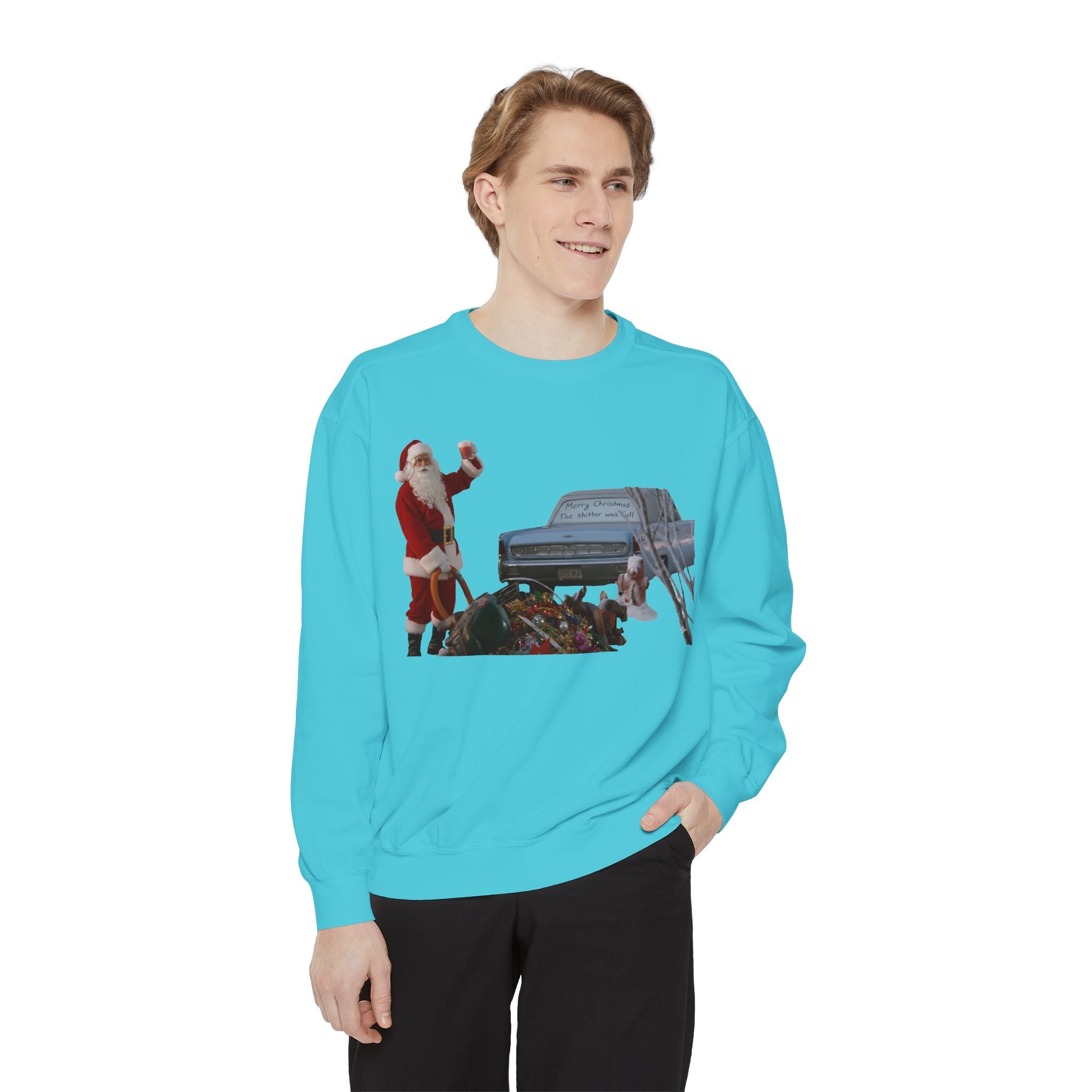 Santa, Shitter's Full, Christmas Sweatshirt - Funny Holiday Vacation Parody Unisex Crewneck