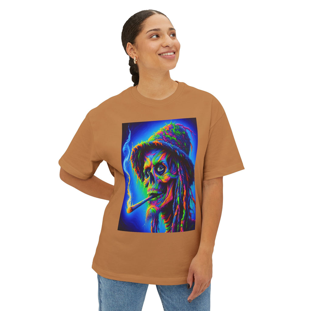 Vibrant Skull Art Oversized Tee - Unisex Retro Shirt, Graphic Tee, Festival Fashion, Music Concert Wear, Halloween costume
