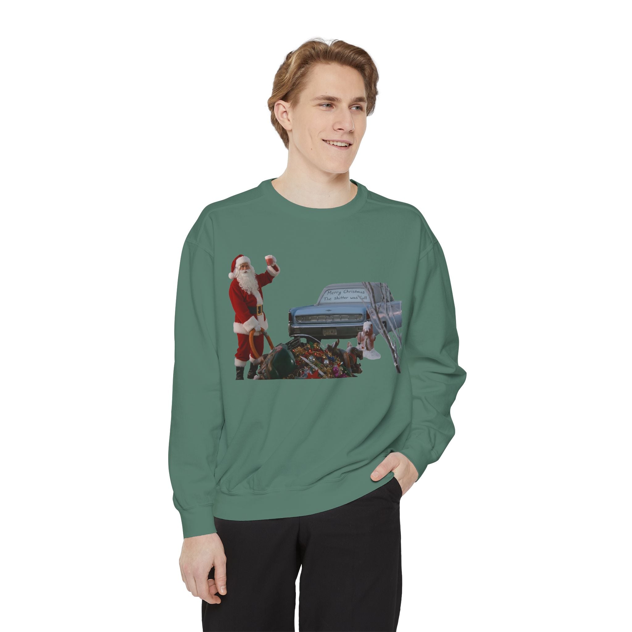 Santa, Shitter's Full, Christmas Sweatshirt - Funny Holiday Vacation Parody Unisex Crewneck