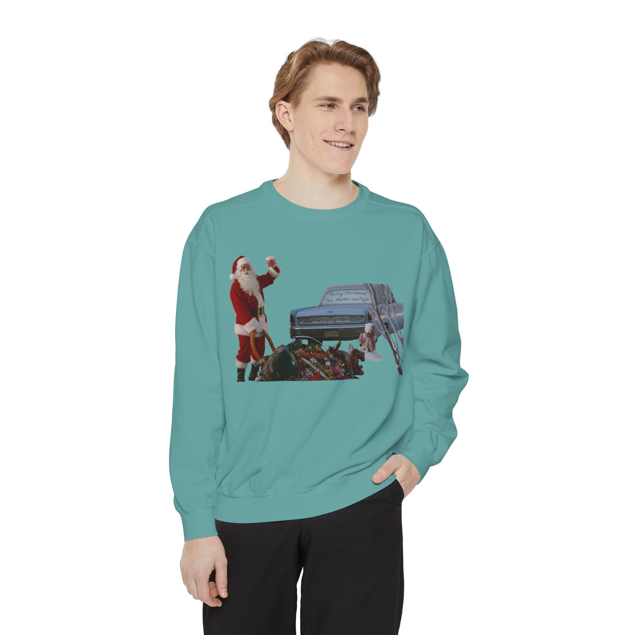 Santa, Shitter's Full, Christmas Sweatshirt - Funny Holiday Vacation Parody Unisex Crewneck