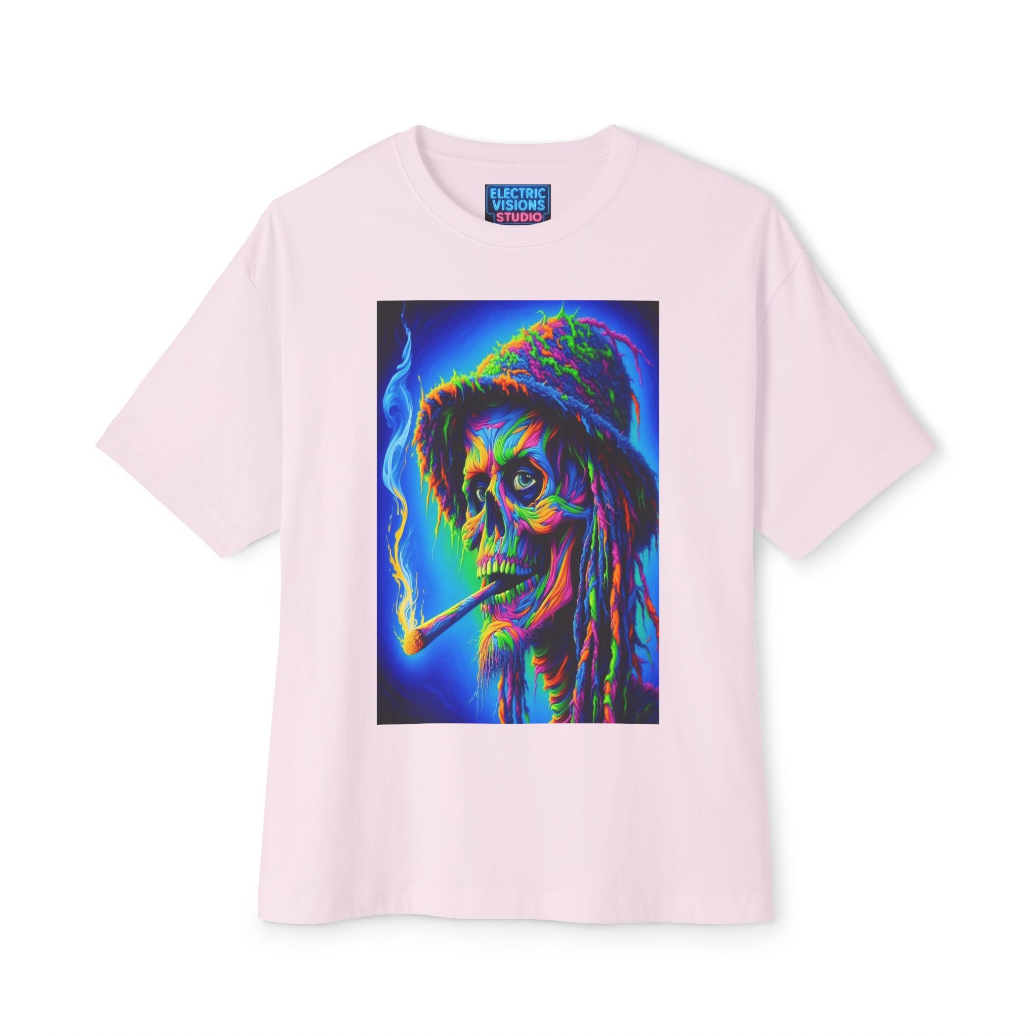 Vibrant Skull Art Oversized Tee - Unisex Retro Shirt, Graphic Tee, Festival Fashion, Music Concert Wear, Halloween costume