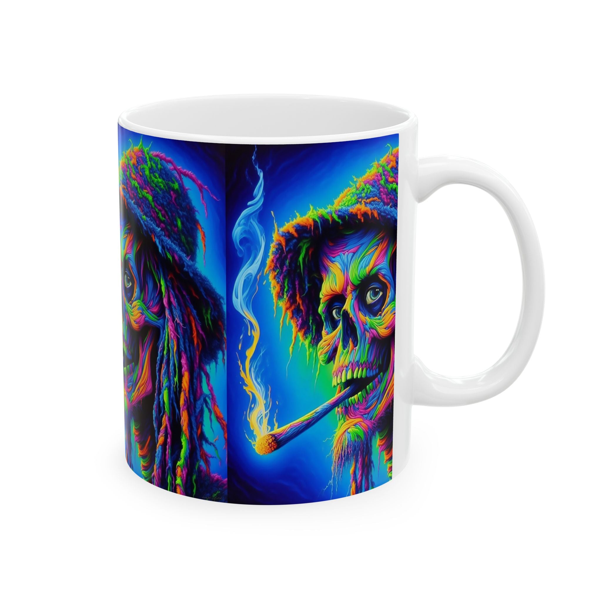 Psychedelic Skull Mug - Colorful Ceramic Coffee Cup for Halloween & Gothic Decor, Vibrant Artwork, 11oz 15oz