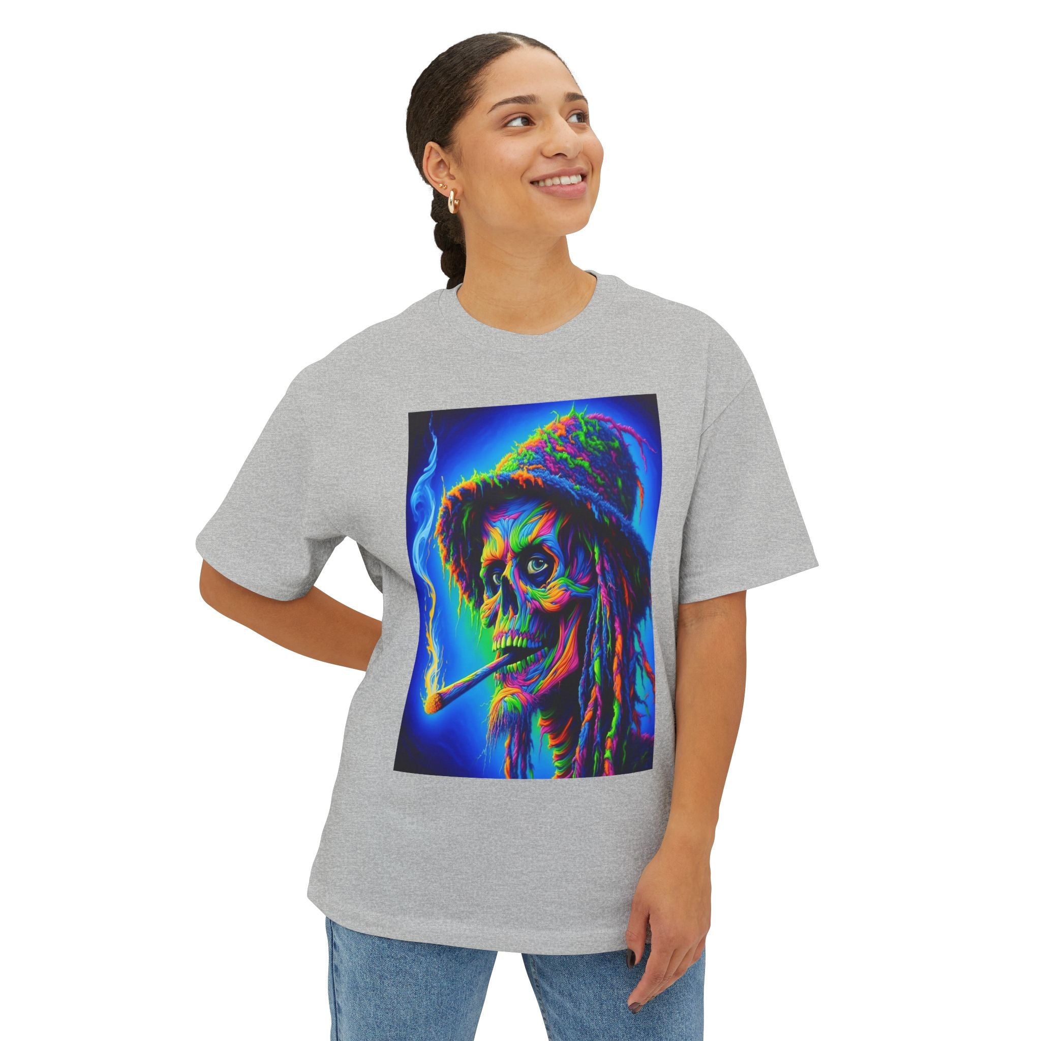 Vibrant Skull Art Oversized Tee - Unisex Retro Shirt, Graphic Tee, Festival Fashion, Music Concert Wear, Halloween costume