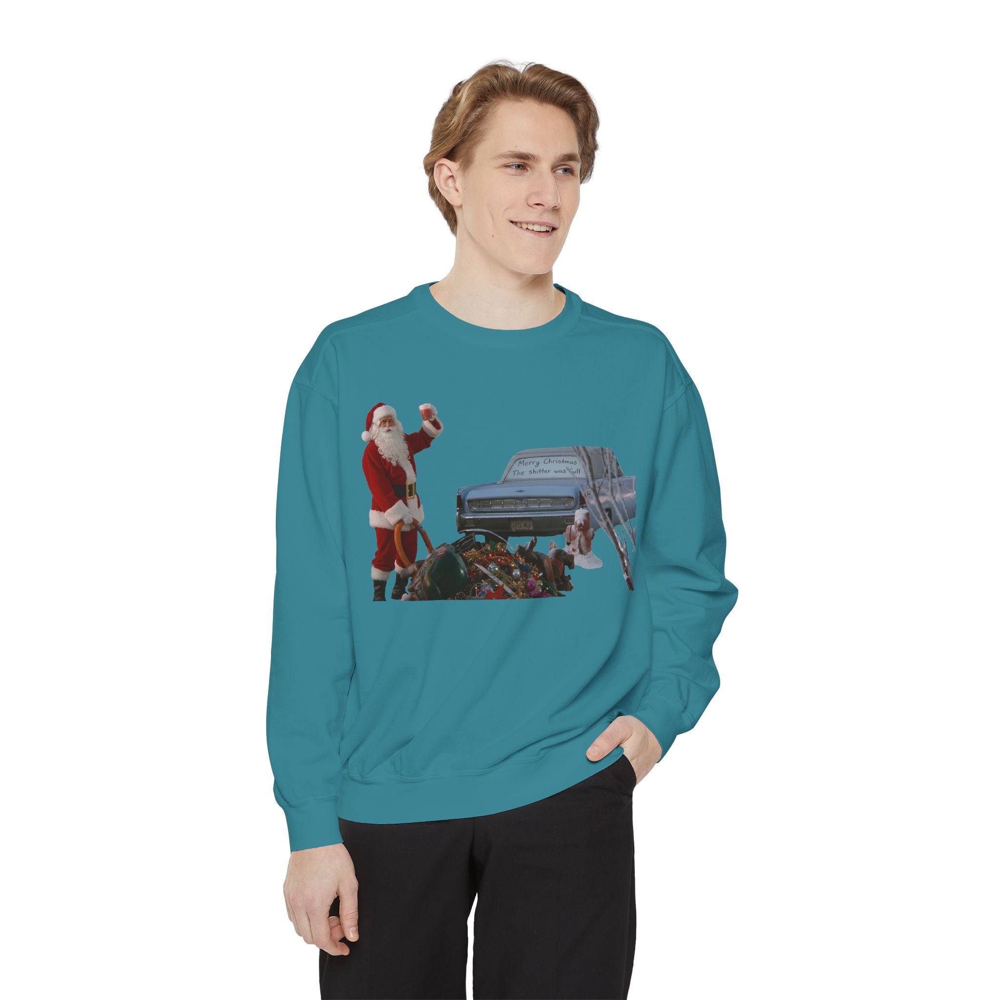 Santa, Shitter's Full, Christmas Sweatshirt - Funny Holiday Vacation Parody Unisex Crewneck