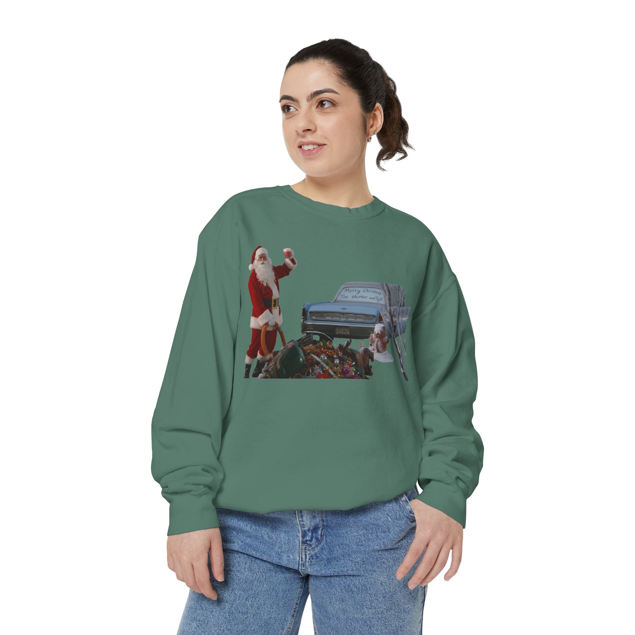 Santa, Shitter's Full, Christmas Sweatshirt - Funny Holiday Vacation Parody Unisex Crewneck