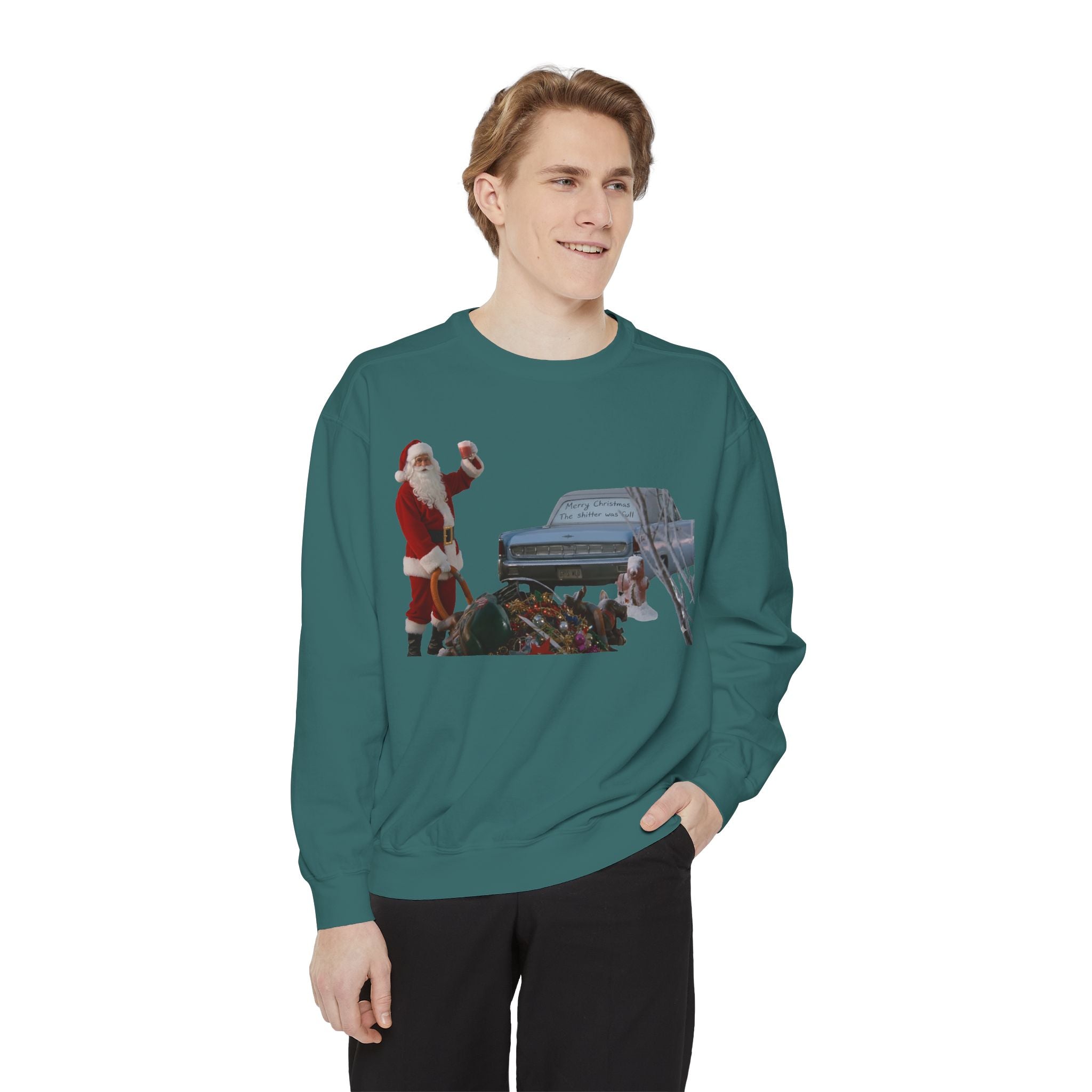 Santa, Shitter's Full, Christmas Sweatshirt - Funny Holiday Vacation Parody Unisex Crewneck