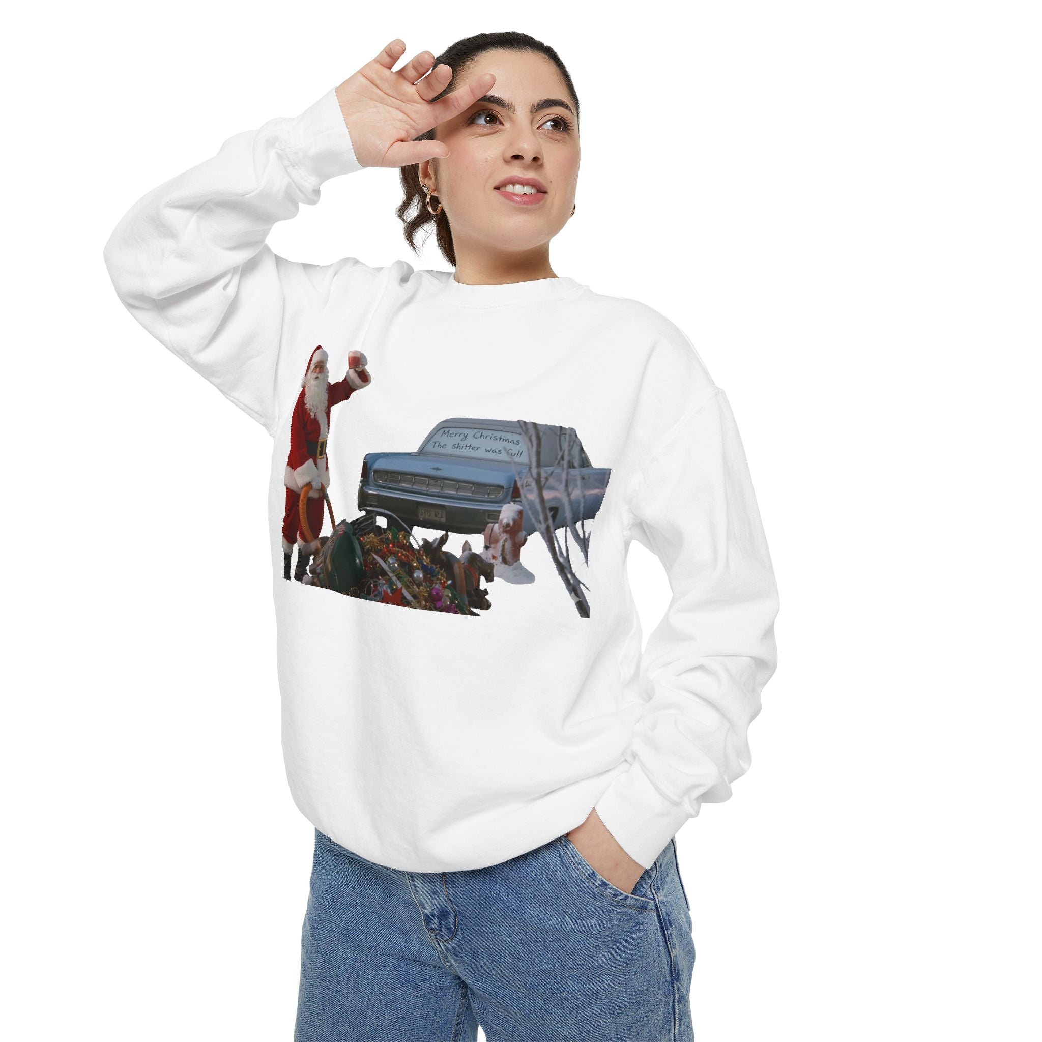 Santa, Shitter's Full, Christmas Sweatshirt - Funny Holiday Vacation Parody Unisex Crewneck