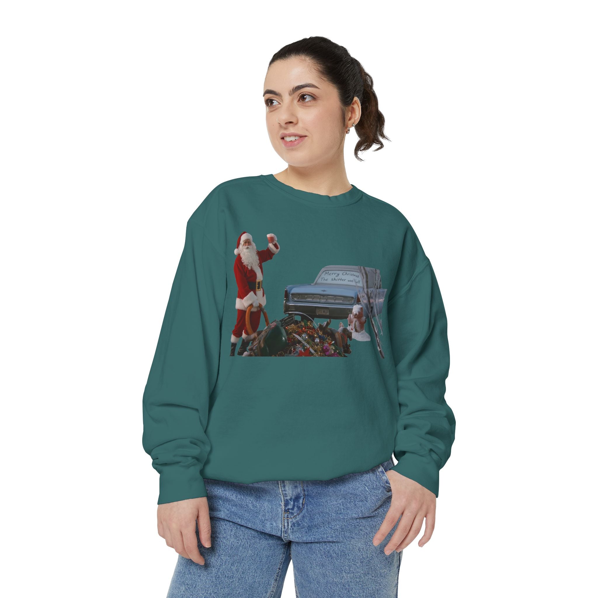 Santa, Shitter's Full, Christmas Sweatshirt - Funny Holiday Vacation Parody Unisex Crewneck