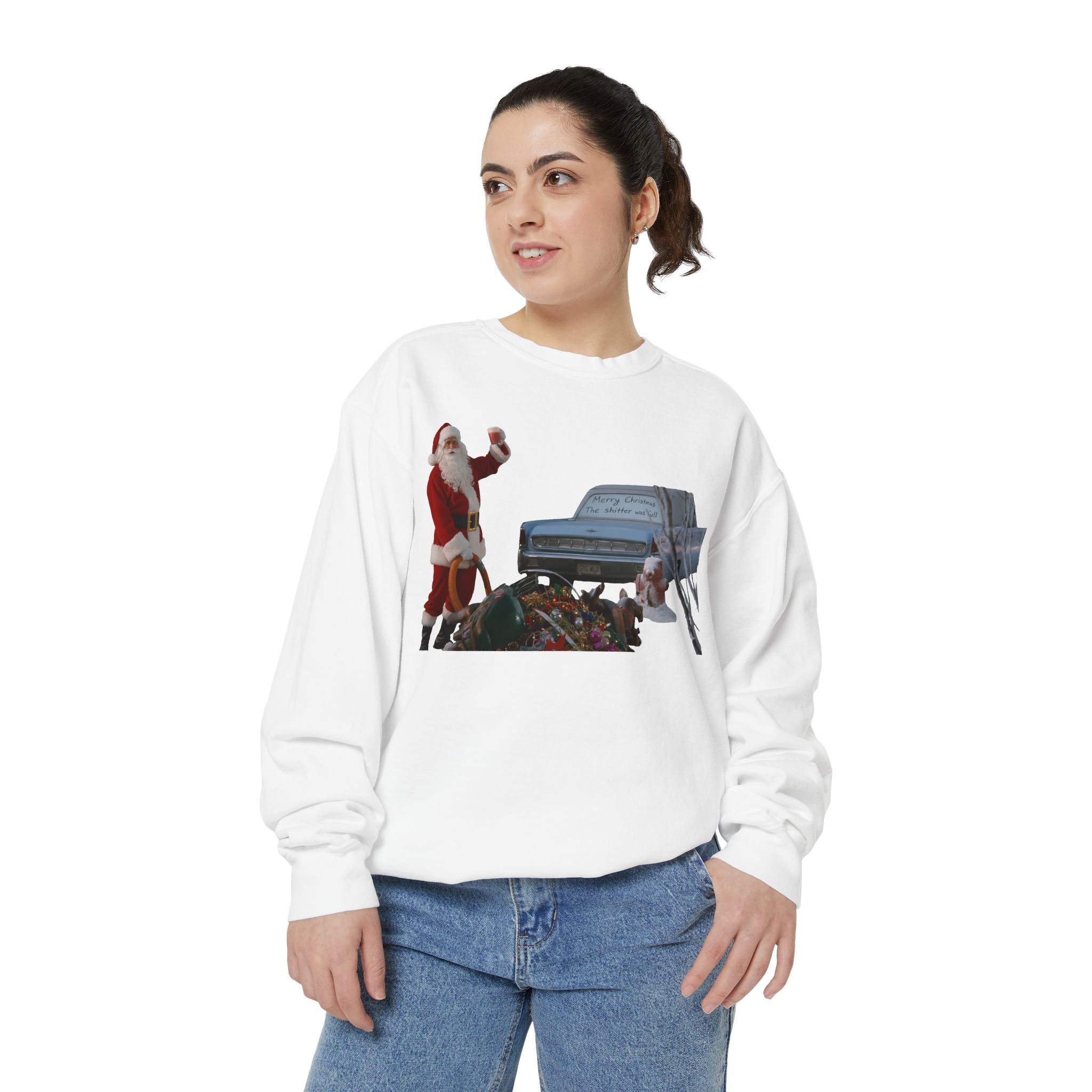 Santa, Shitter's Full, Christmas Sweatshirt - Funny Holiday Vacation Parody Unisex Crewneck