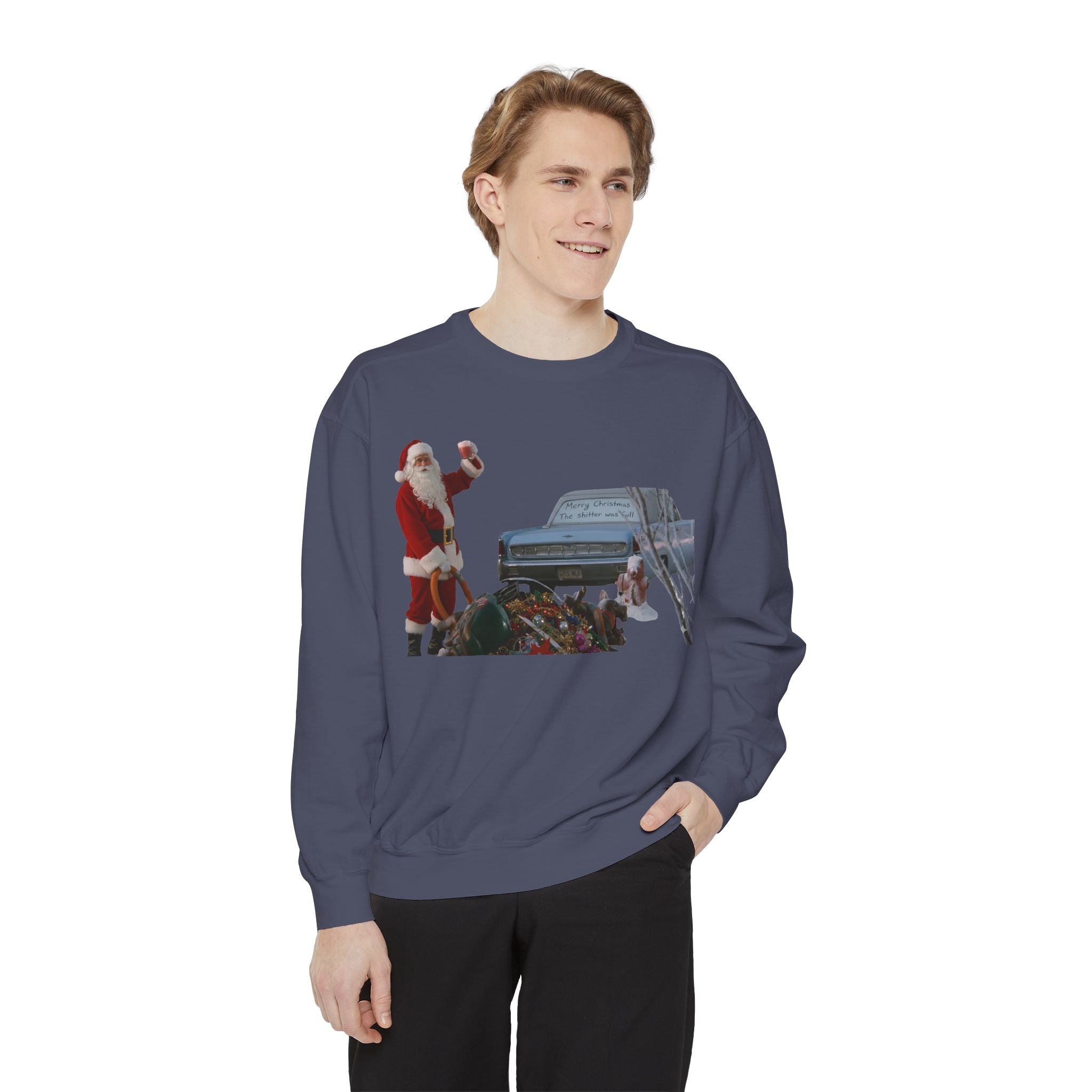 Santa, Shitter's Full, Christmas Sweatshirt - Funny Holiday Vacation Parody Unisex Crewneck