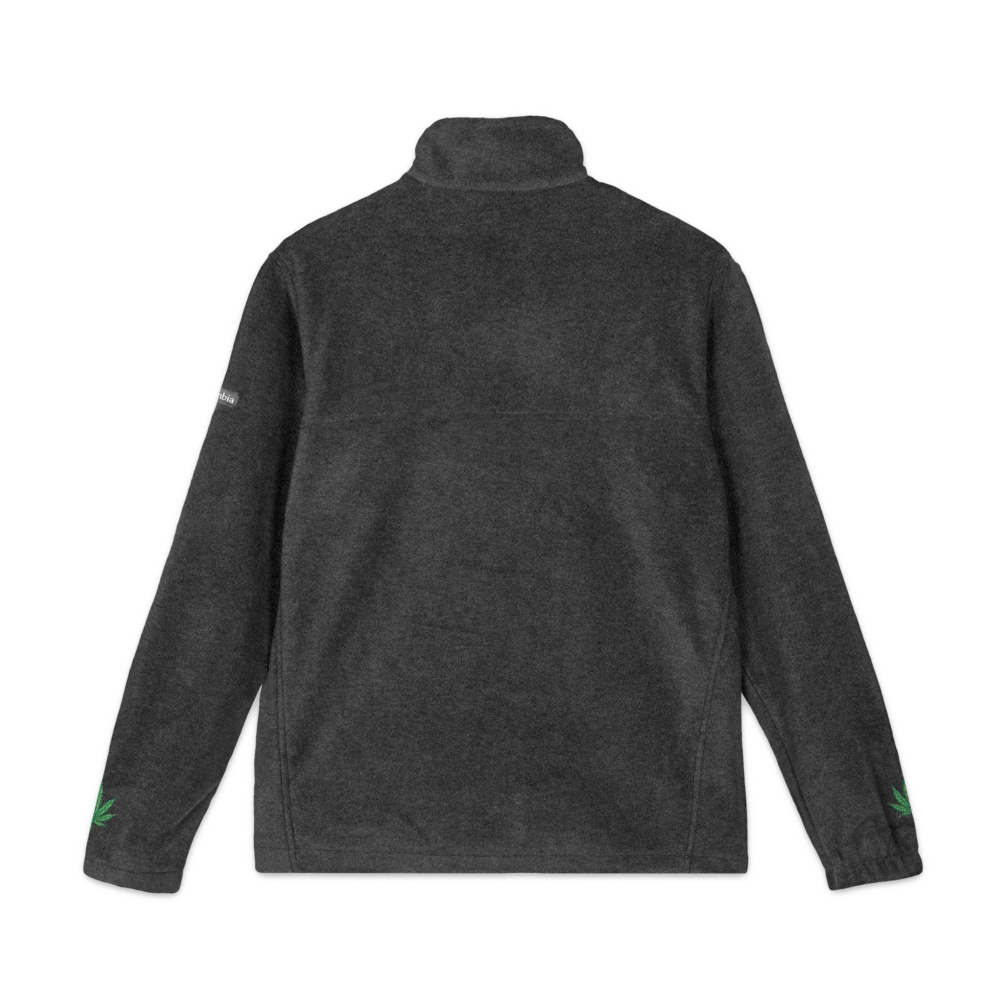 Embroidered Cannabis Leaf Charcoal Gray Fleece Jacket, Cozy Fleece Jacket, Unisex Outdoor Wear, Perfect for Hiking, Casual Outing, Gift for Nature Lovers, Relaxed Fit