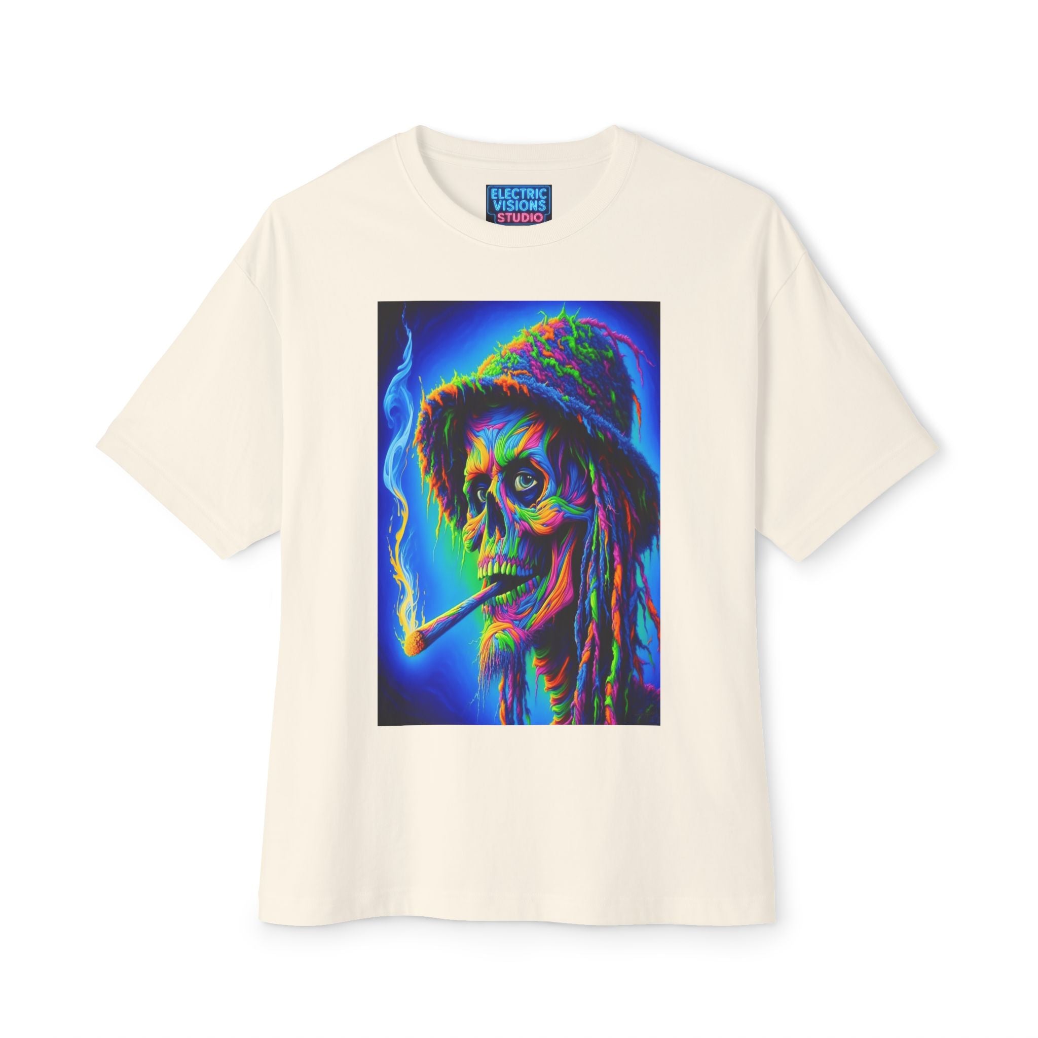 Vibrant Skull Art Oversized Tee - Unisex Retro Shirt, Graphic Tee, Festival Fashion, Music Concert Wear, Halloween costume