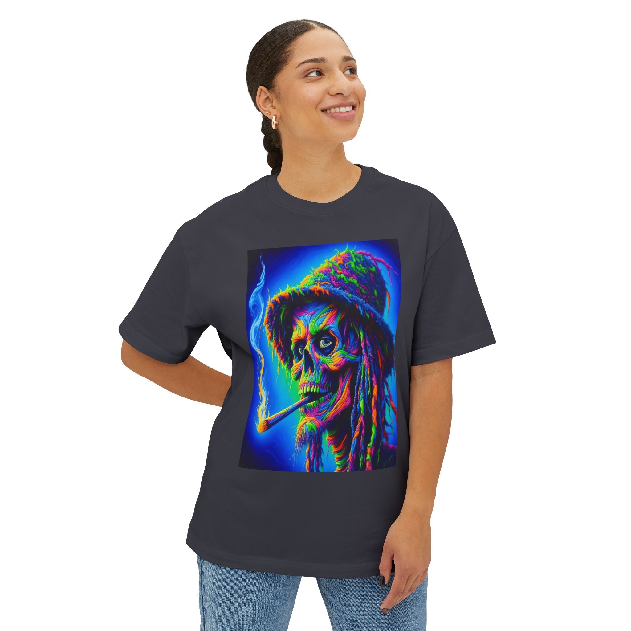 Vibrant Skull Art Oversized Tee - Unisex Retro Shirt, Graphic Tee, Festival Fashion, Music Concert Wear, Halloween costume