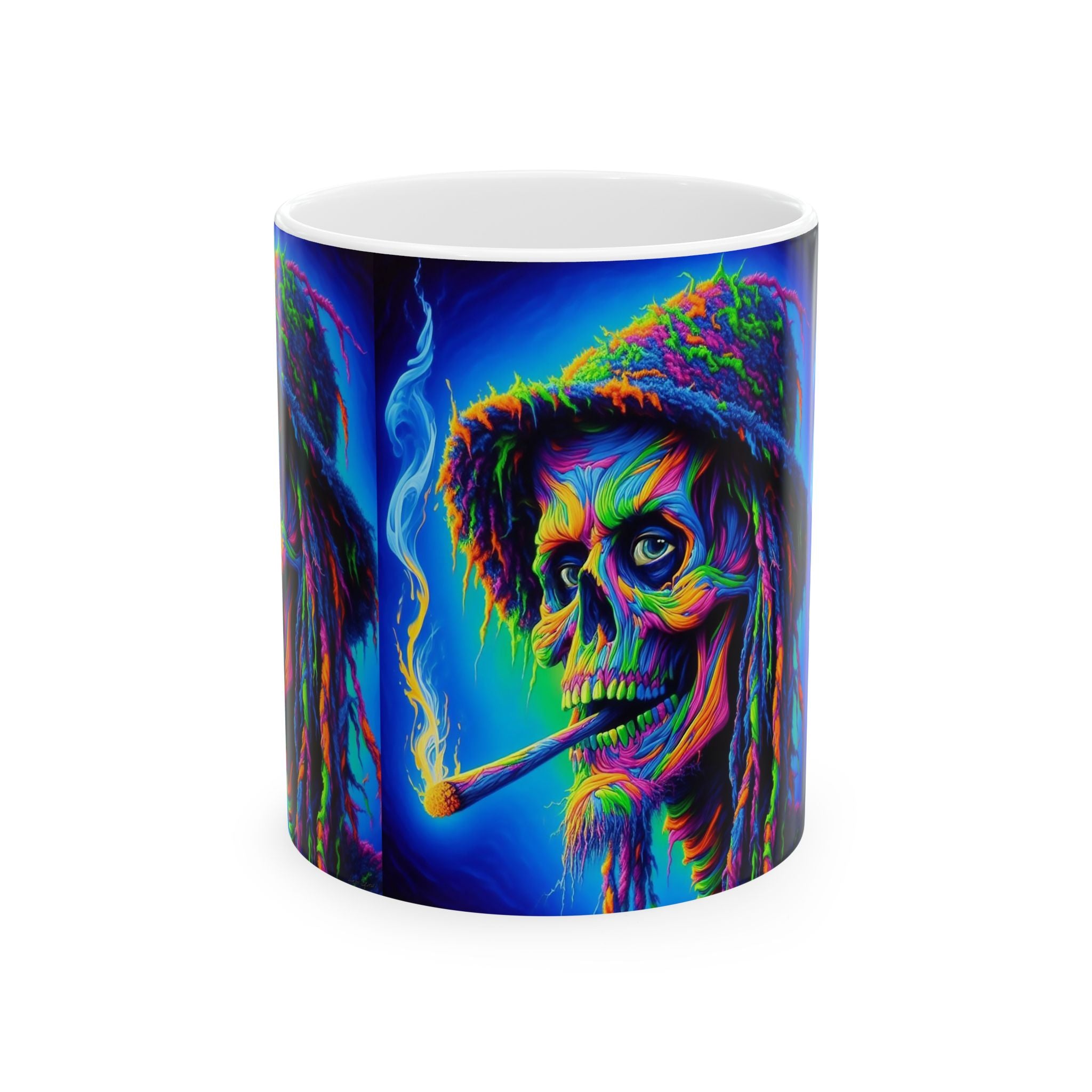 Psychedelic Skull Mug - Colorful Ceramic Coffee Cup for Halloween & Gothic Decor, Vibrant Artwork, 11oz 15oz