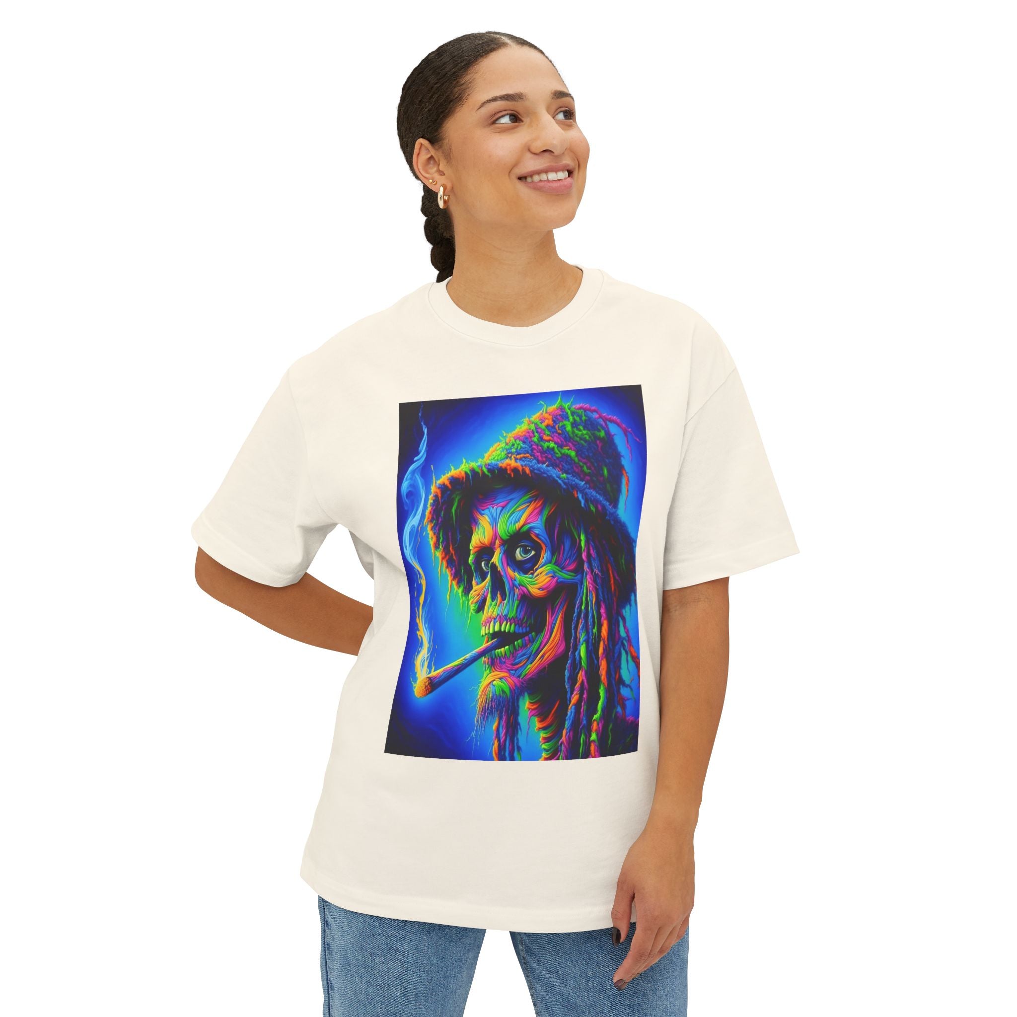 Vibrant Skull Art Oversized Tee - Unisex Retro Shirt, Graphic Tee, Festival Fashion, Music Concert Wear, Halloween costume