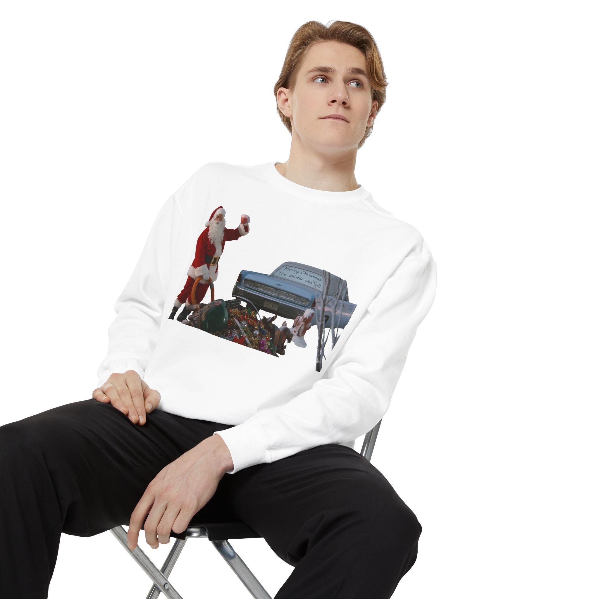 Santa, Shitter's Full, Christmas Sweatshirt - Funny Holiday Vacation Parody Unisex Crewneck