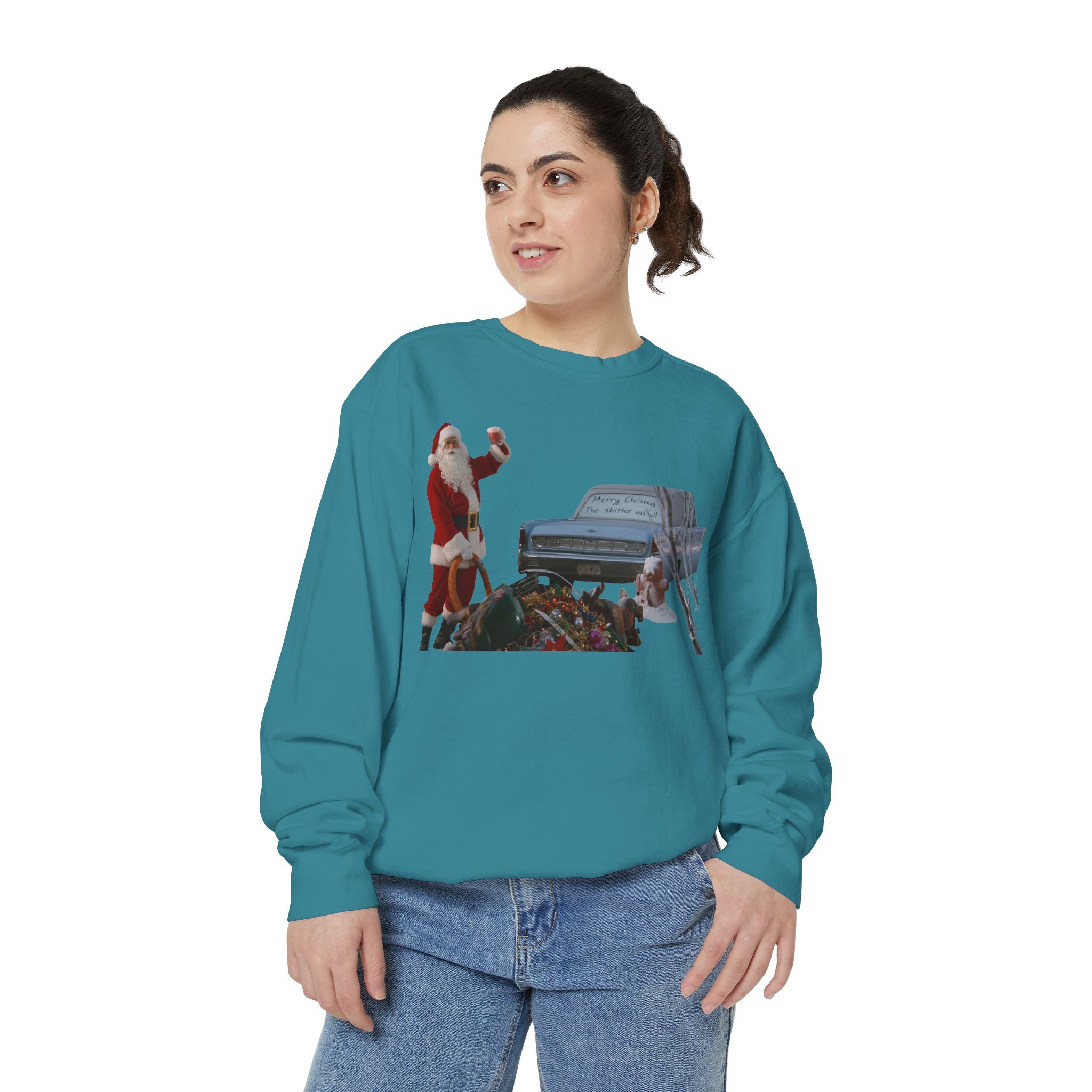 Santa, Shitter's Full, Christmas Sweatshirt - Funny Holiday Vacation Parody Unisex Crewneck
